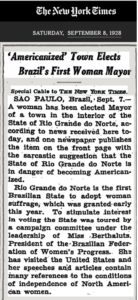 Notícia no "The New York Times" citava "americanização" da cidade que elegeu Alzira Soriano - Foto: Reprodução