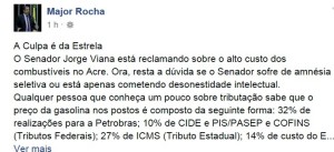 "Resta a dúvida se o Senador sofre de amnésia seletiva ou está apenas cometendo desonestidade intelectual" postou Rocha
