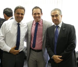Presidente Aécio Neves, Ian Leal da Juventude, Governador Reinaldo Azambuja/ Foto: assessoria