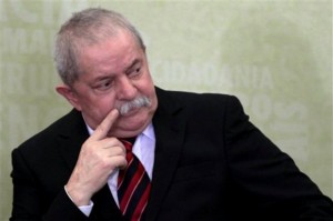 Brazil's former President Luiz Inacio Lula da Silva attends the installation of the Truth Commission at Planalto presidential palace in Brasilia, Brazil, Wednesday, May 16, 2012. Brazilian President Dilma Rousseff has sworn in the seven members of a truth commission created to look into human rights abuses committed during the nation's long dictatorship. (AP Photo/Eraldo Peres)