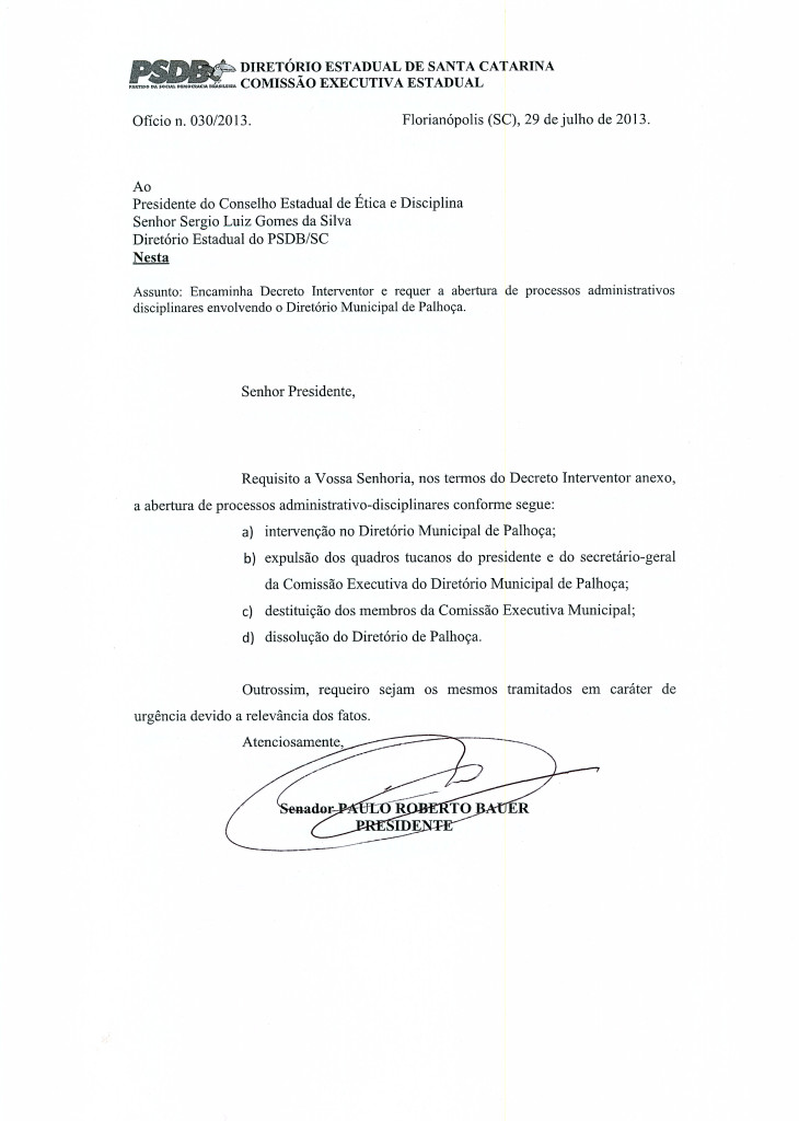 Ofício de encaminhamento ao Conselho Estadual de Ética e Disciplina